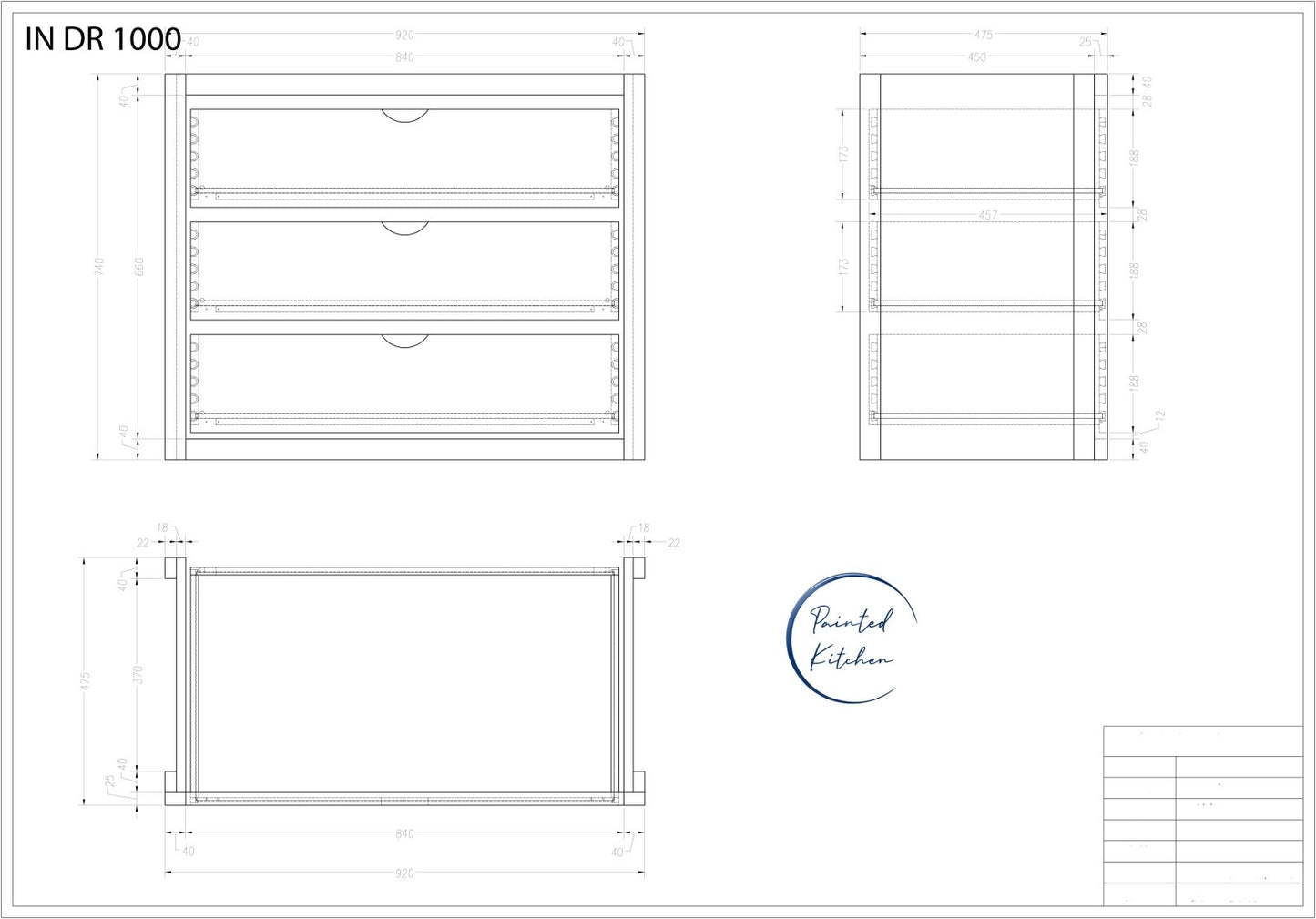 LI 1000 - Set of 3 Internal drawers for a 1000 larder - The Painted Kitchen Company Ltd