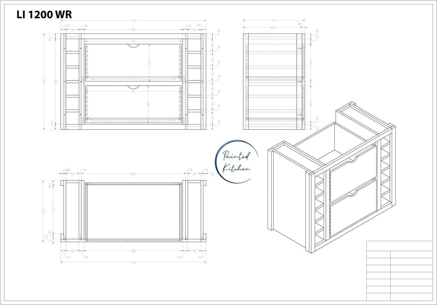 LI 1200 WR - Set of 2 Internal drawers & 2 wine racks for a 1200 larder - The Painted Kitchen Company Ltd