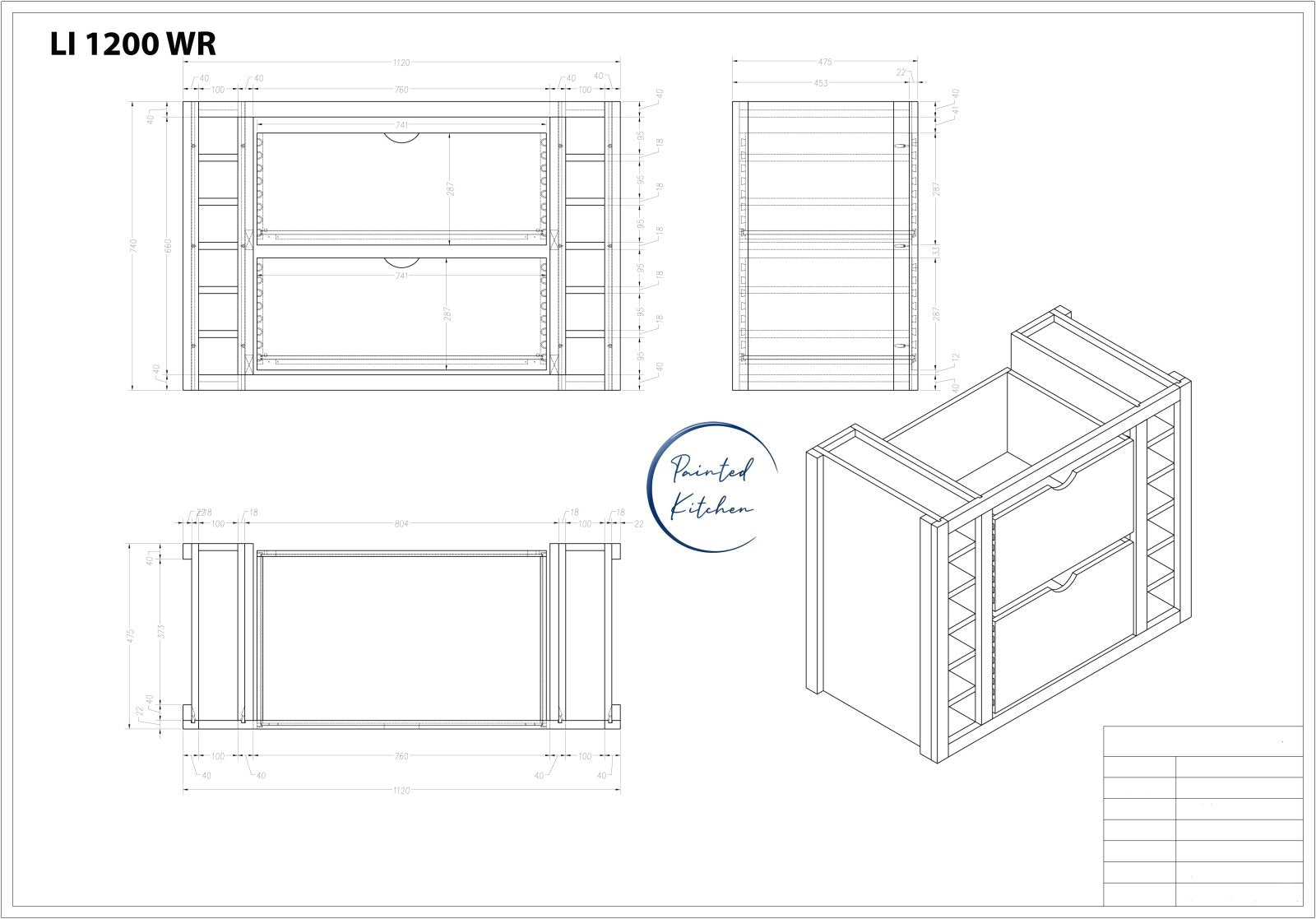 LI 1200 WR - Set of 2 Internal drawers & 2 wine racks for a 1200 larder - The Painted Kitchen Company Ltd