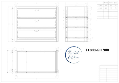 LI 800 - Set of 3 Internal drawers for a 800 larder - The Painted Kitchen Company Ltd
