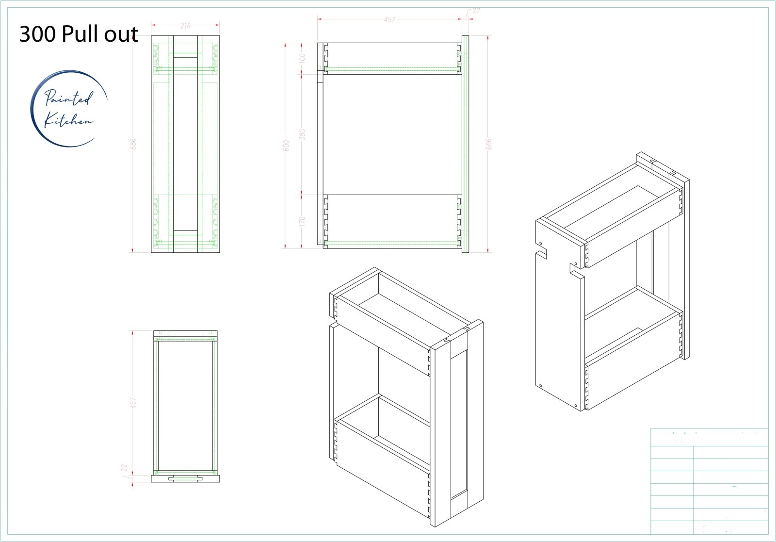 PULL 300 - Double layer pull out for a 300 base - The Painted Kitchen Company Ltd