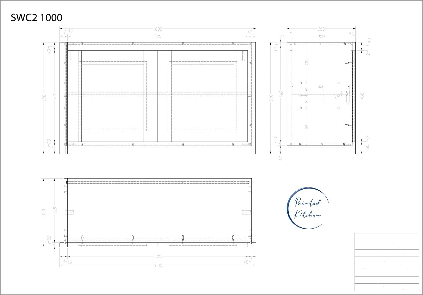 SWC 1000 - 1000mm wide Short Double door Wall cabinet - The Painted Kitchen Company Ltd