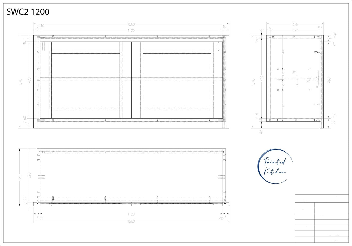 SWC 1200 - 1200mm wide Short Double door Wall cabinet - The Painted Kitchen Company Ltd