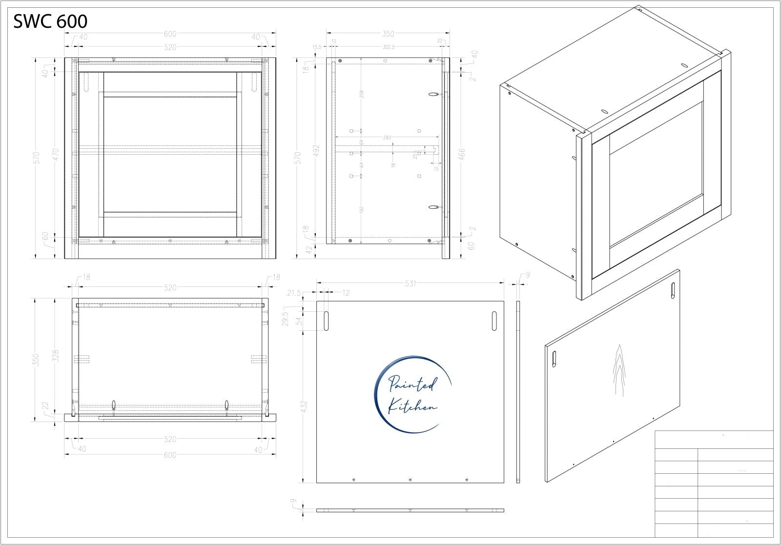 SWC 600 - 600mm Wide Short wall cabinet with Single door - The Painted Kitchen Company Ltd