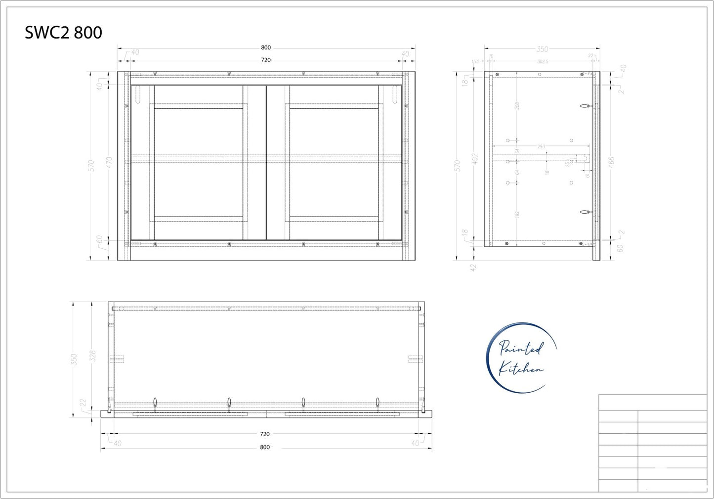 SWC 800 - 800mm Wide Short Double door Wall cabinet - The Painted Kitchen Company Ltd