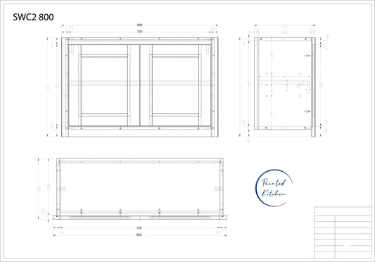 SWC 800 - 800mm Wide Short Double door Wall cabinet - The Painted Kitchen Company Ltd