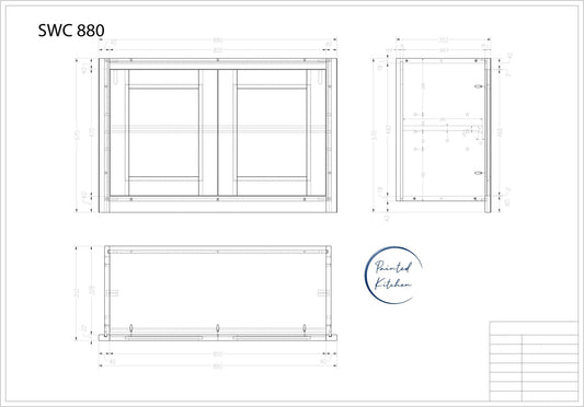 SWC 880 - 880mm Wide Short Double door Wall cabinet = BESPOKE - No Standard Stock - The Painted Kitchen Company Ltd