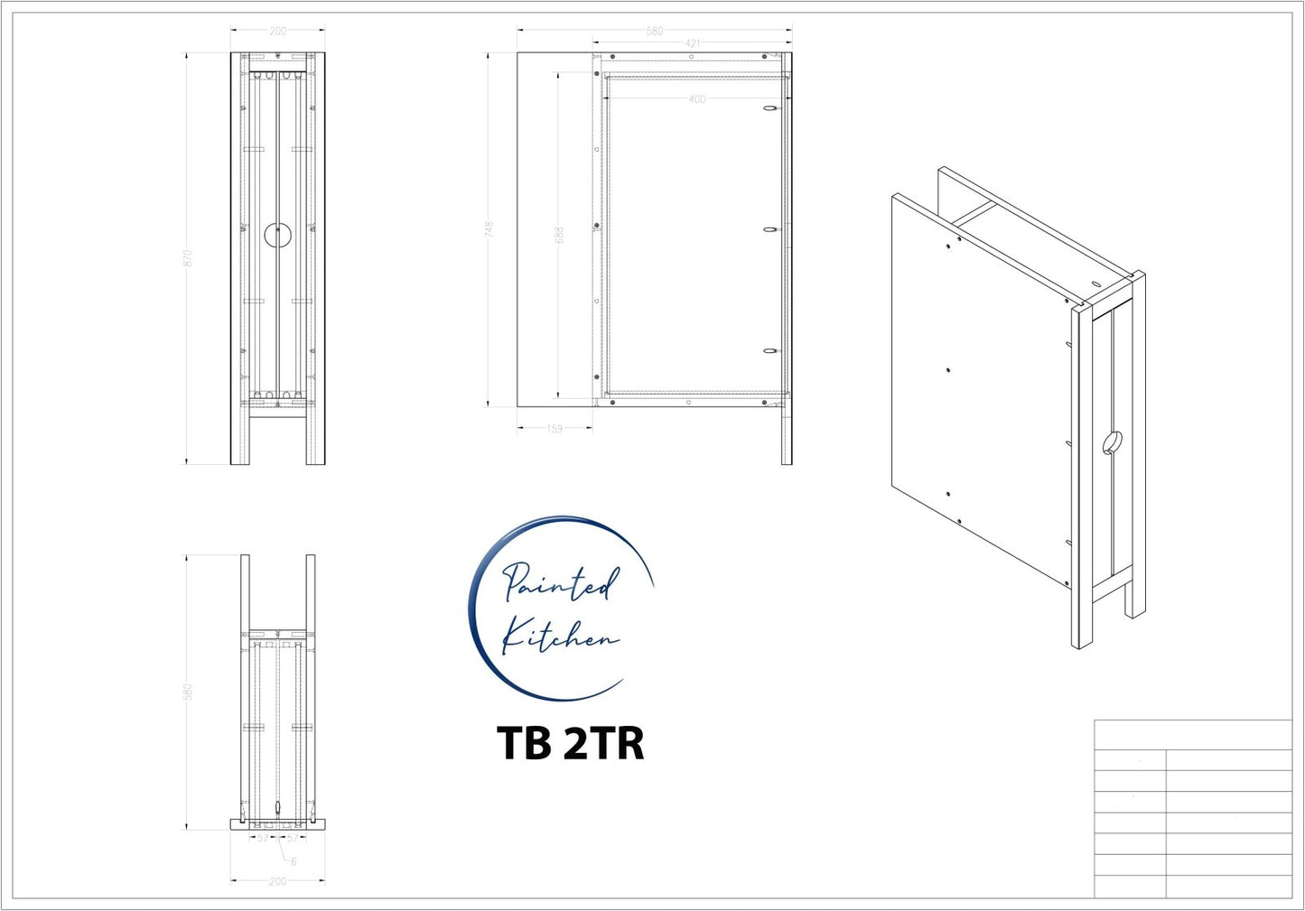 TB TR2 - 200mm Wide Open Tray space with 2 x Oak trays - The Painted Kitchen Company Ltd