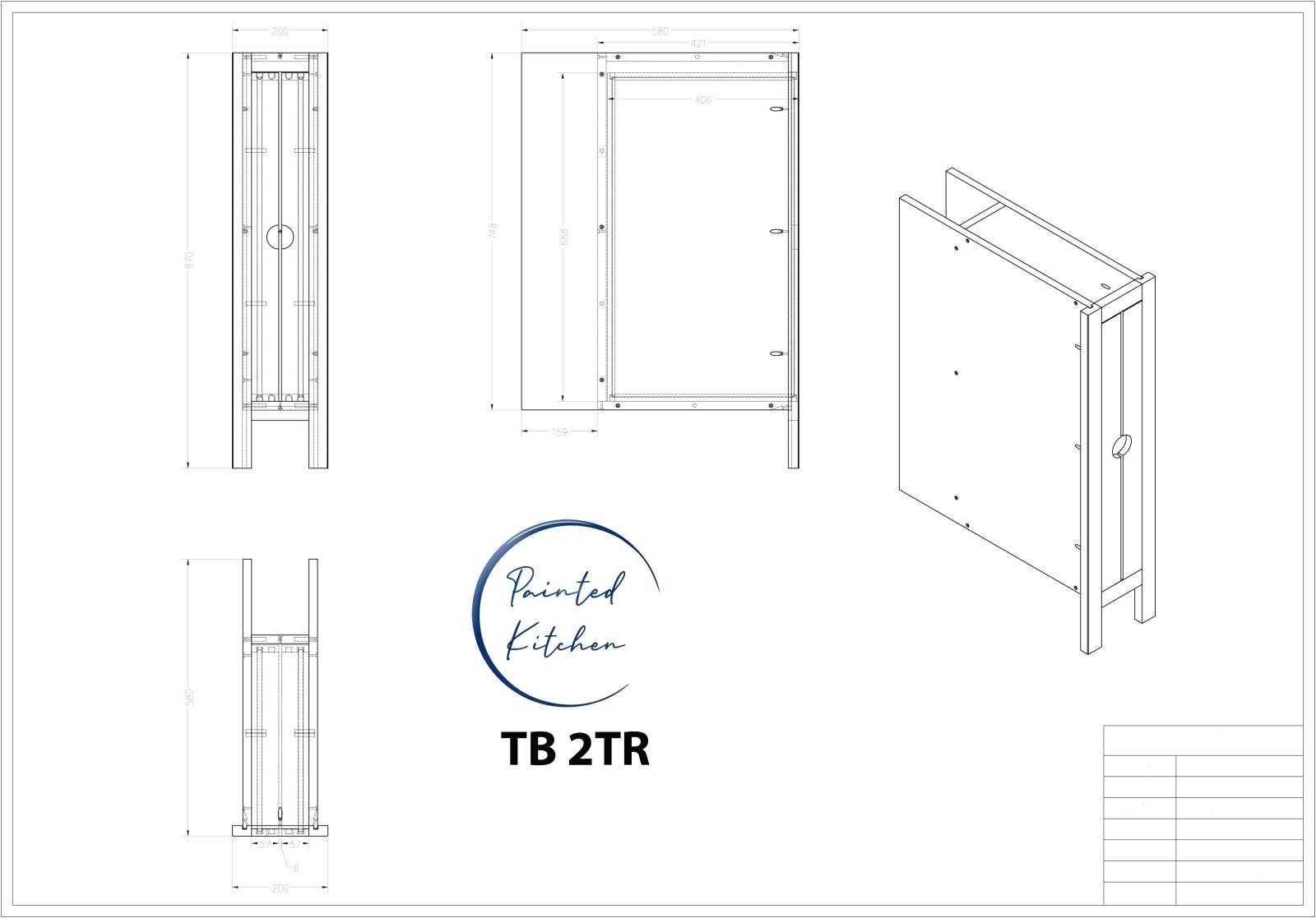 TB TR2 - 200mm Wide Open Tray space with 2 x Oak trays - The Painted Kitchen Company Ltd