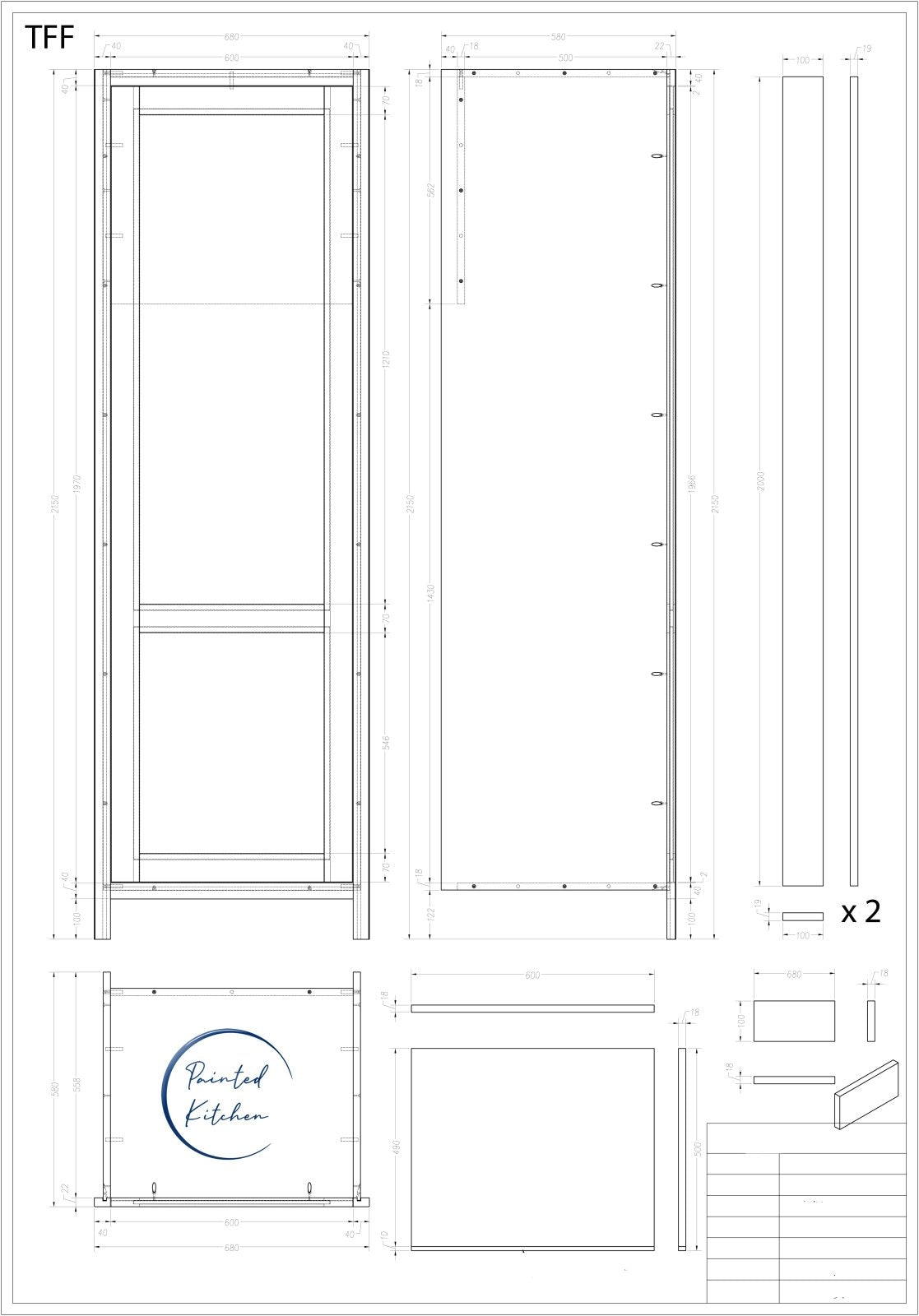 TFF - 680mm Wide Tall single door Fridge or Freezer housing - The Painted Kitchen Company Ltd