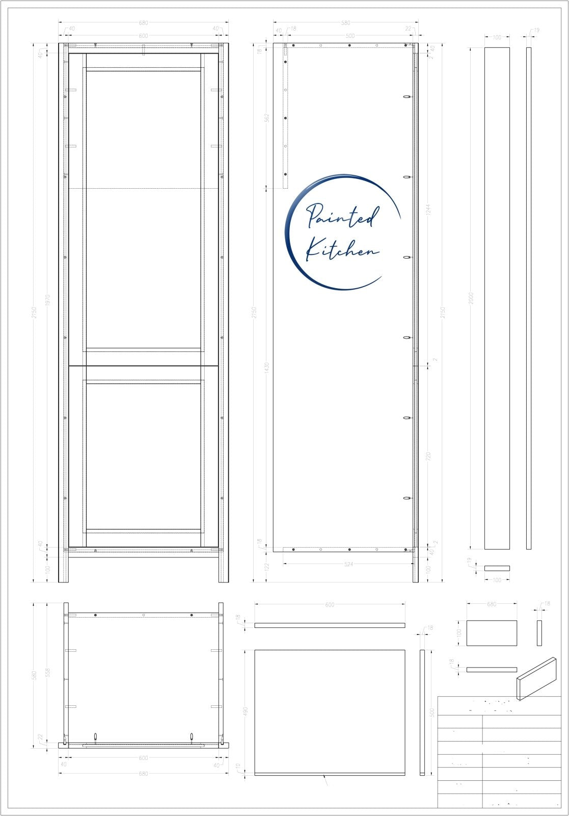 TFF 70/30 - 680mm Wide Tall double door Fridge or Freezer housing - The Painted Kitchen Company Ltd