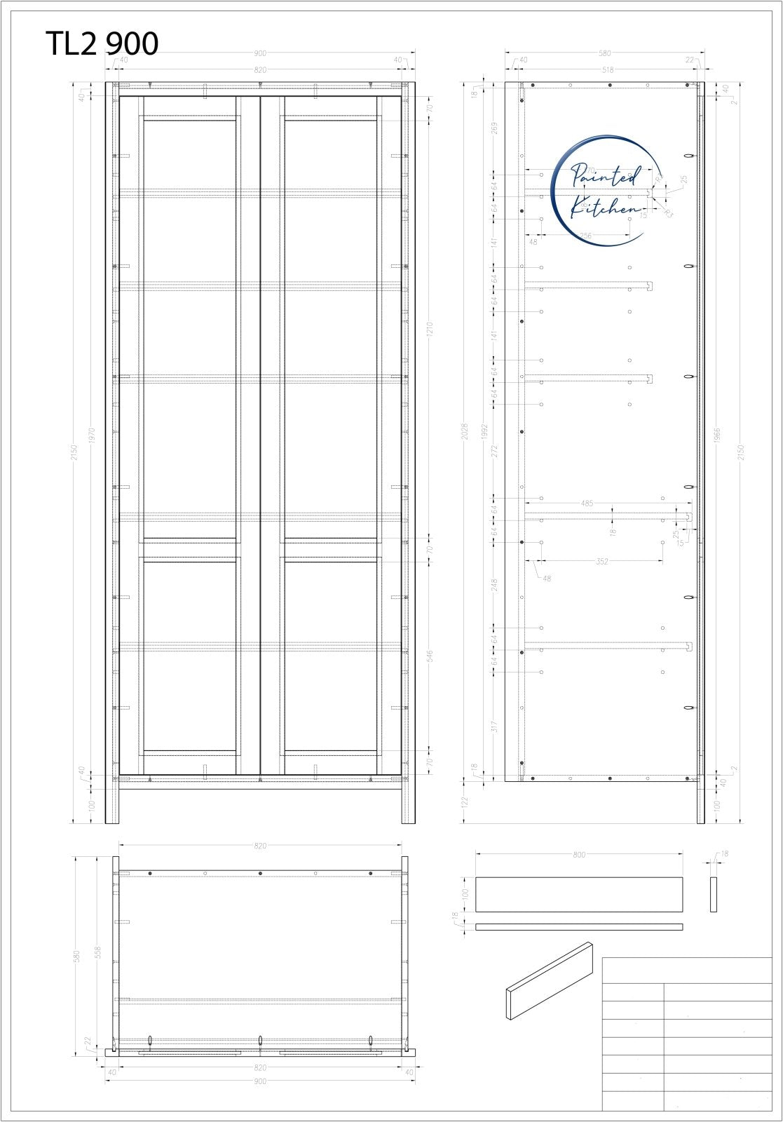 TL 900 - 900mm Wide Tall double door Larder - The Painted Kitchen Company Ltd