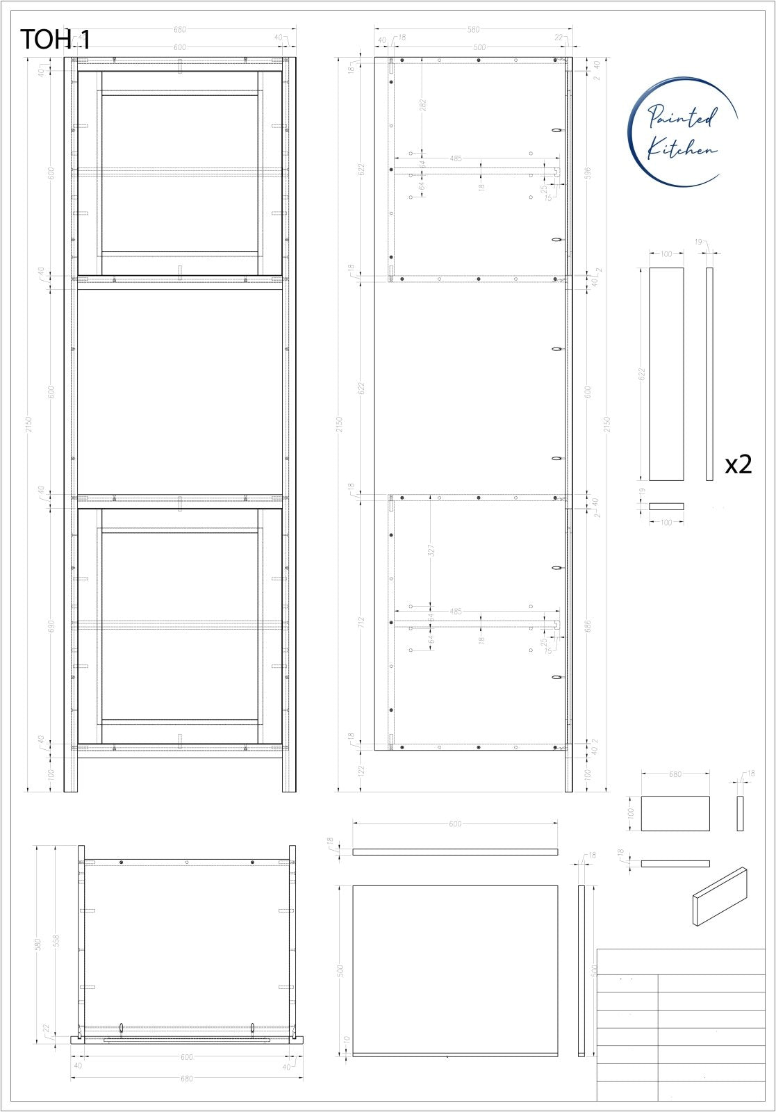 TOH 1 - 680mm Wide Tall Oven housing with single aperture for a 600mm oven - The Painted Kitchen Company Ltd