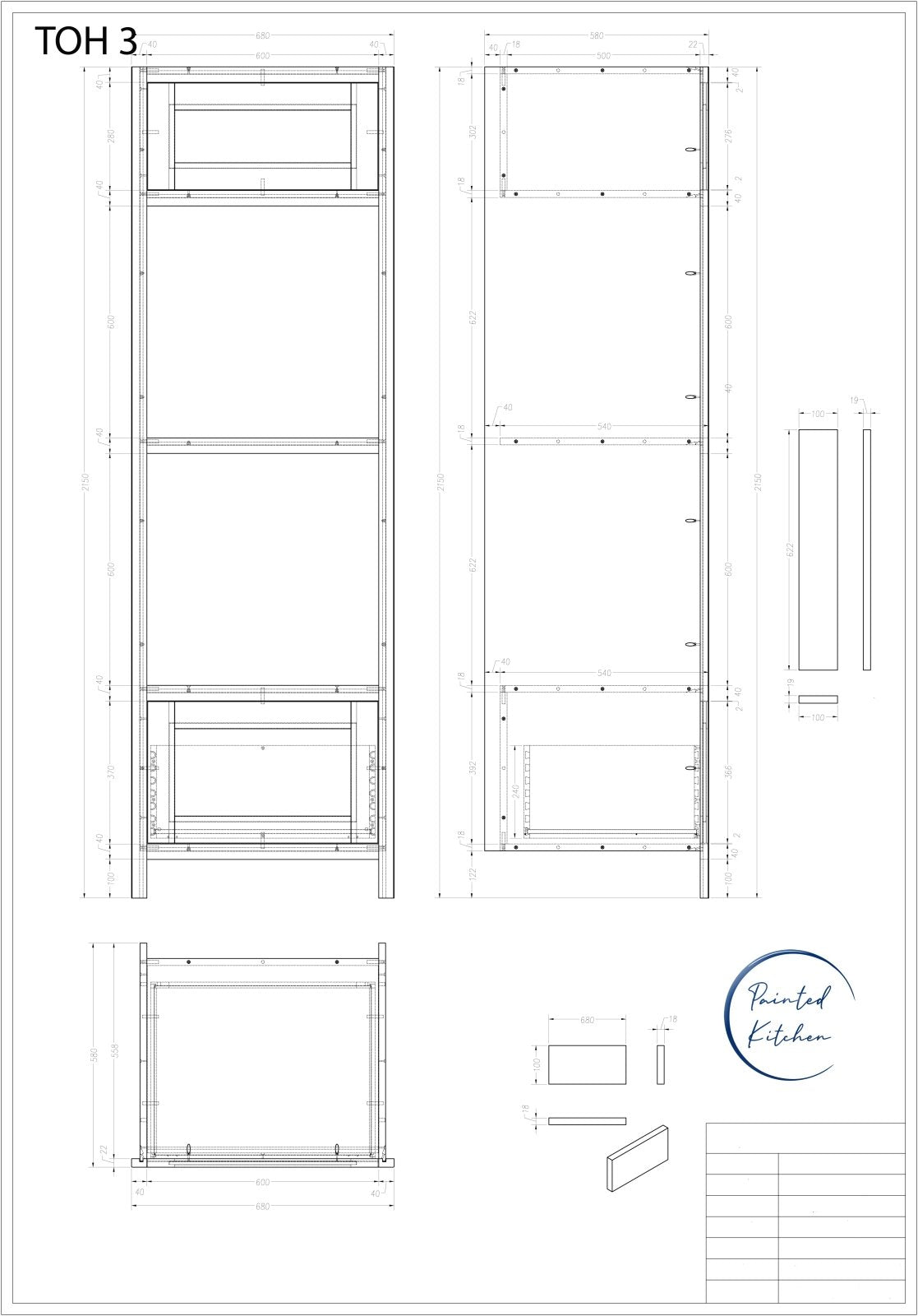 TOH 3 - 680mm Wide Tall Oven housing with two apertures for 600mm ovens - The Painted Kitchen Company Ltd