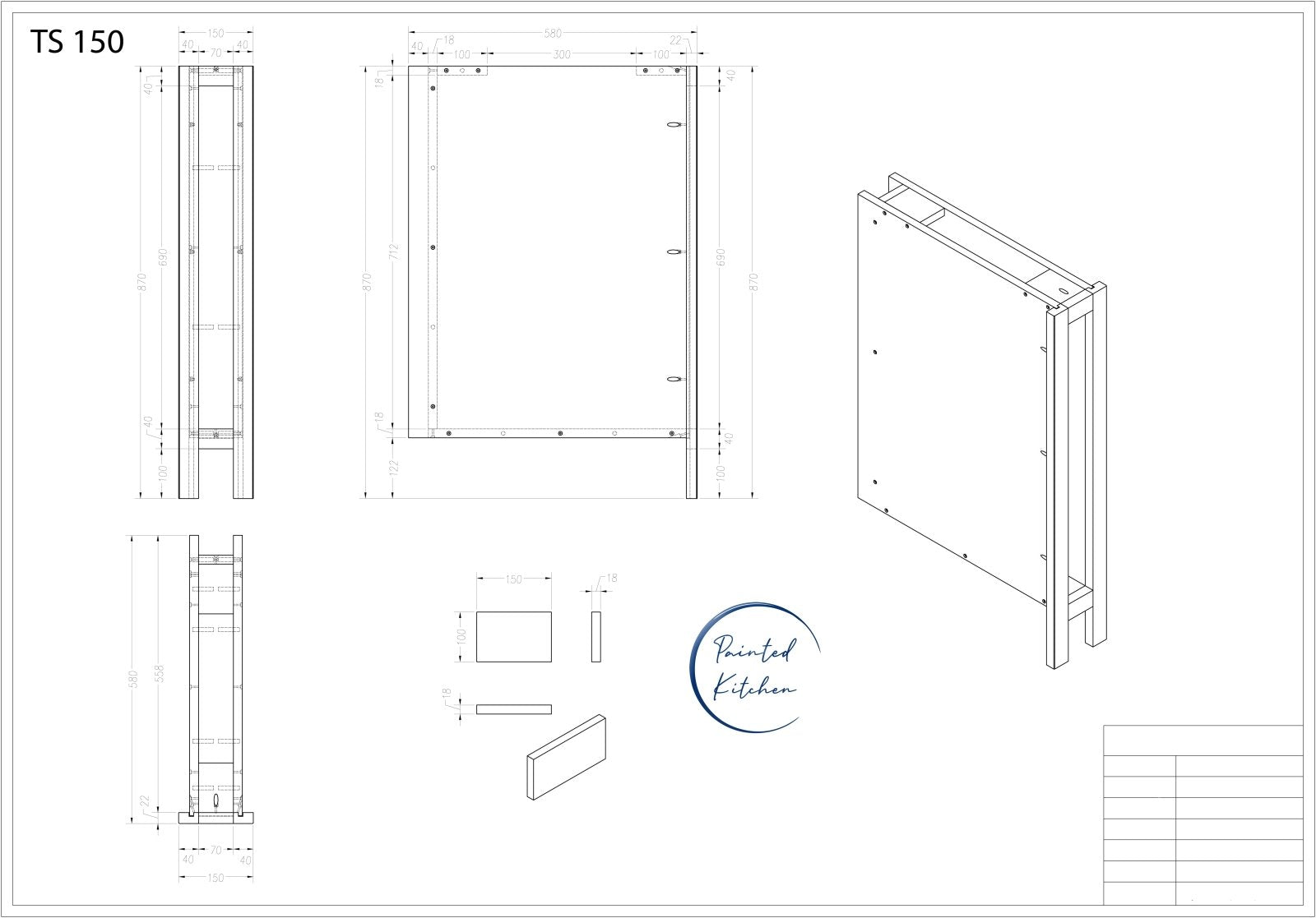 TS 150 - 150mm Wide Open Tray or Towel Rail Space - The Painted Kitchen Company Ltd