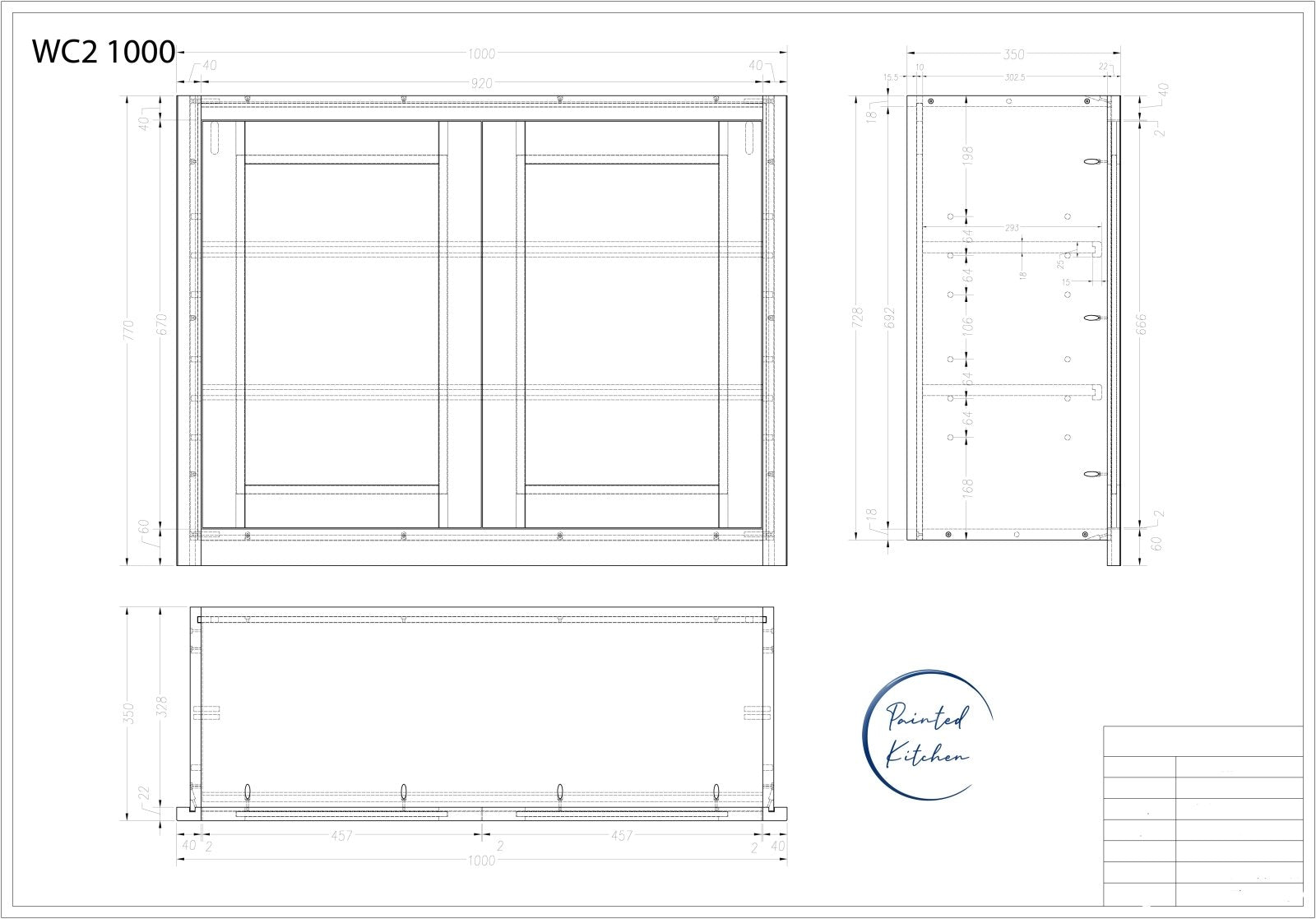 WC 1000 - 1000mm Wide Double door Wall cabinet - BESPOKE - No Stock - The Painted Kitchen Company Ltd