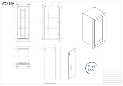 WC 300 - 300mm Wide Single door Wall Cabinet - The Painted Kitchen Company Ltd