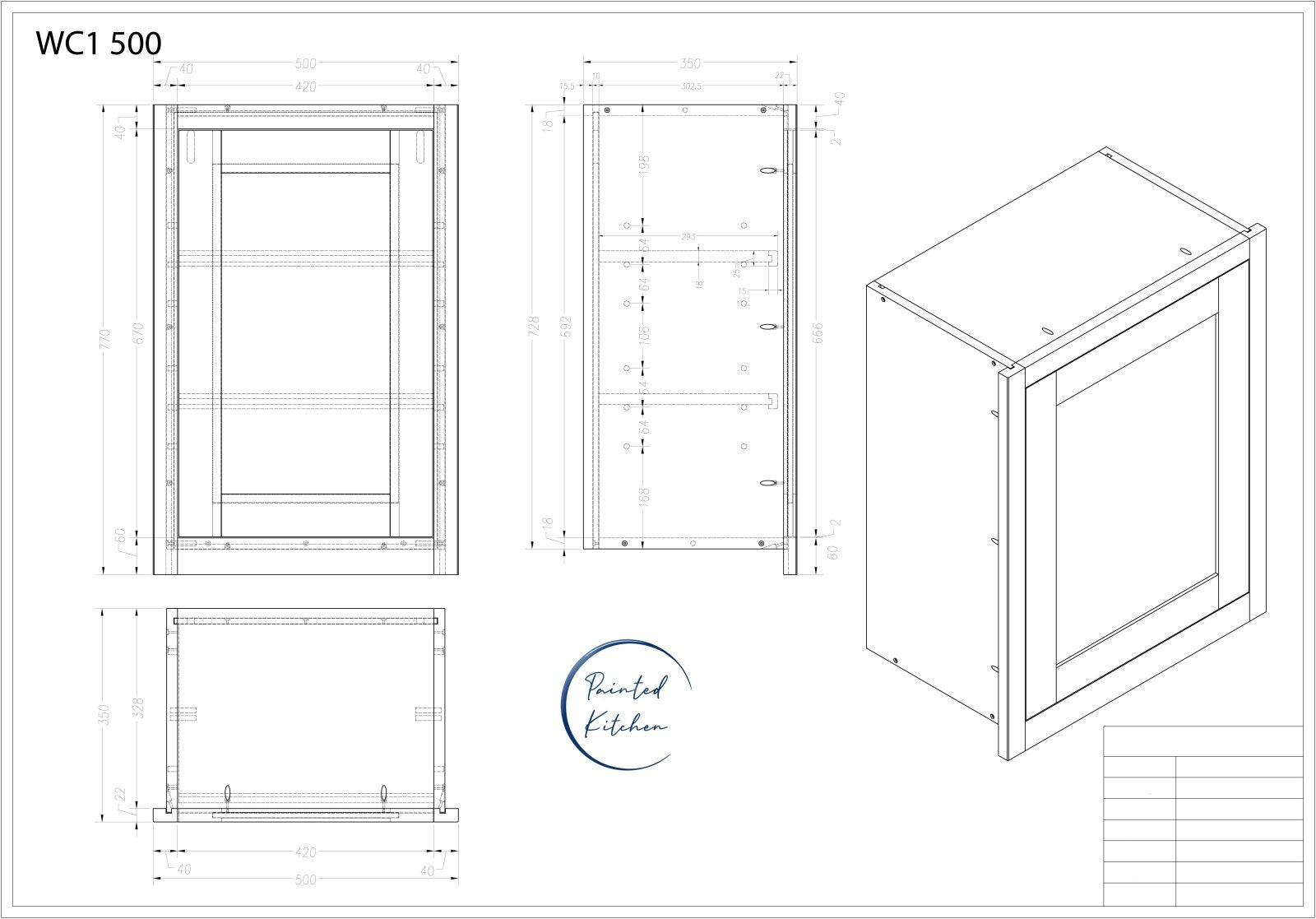 WC 500 - 500mm Single door Wall Cabinet - The Painted Kitchen Company Ltd