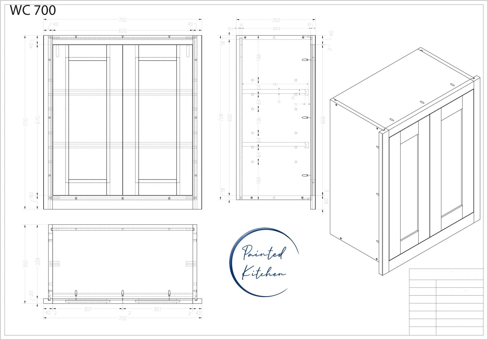 WC 700 - 700mm Wide Double door Wall cabinet - The Painted Kitchen Company Ltd