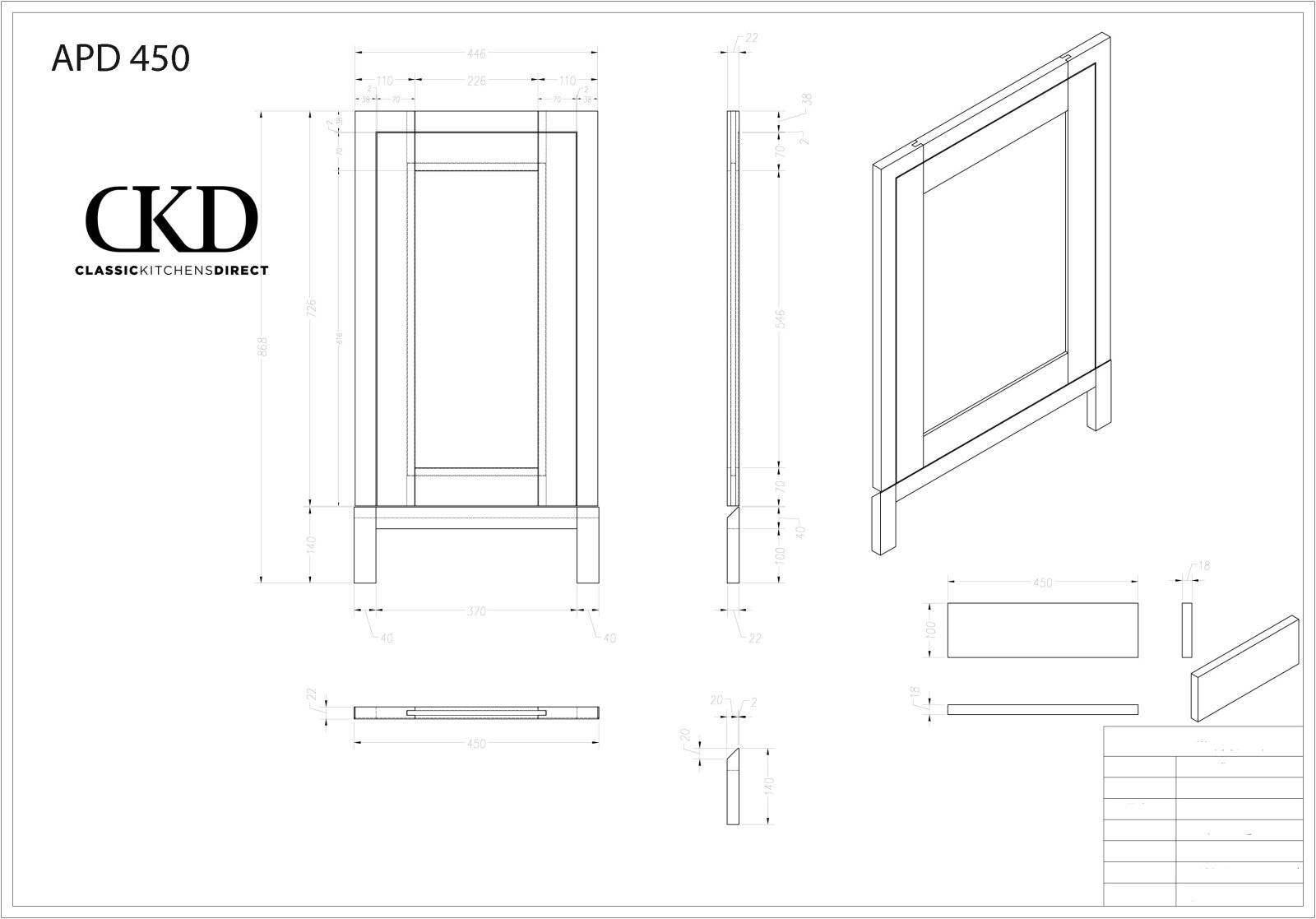 APD 450 - 450mm Slimline Appliance Door - Classic Kitchens Direct