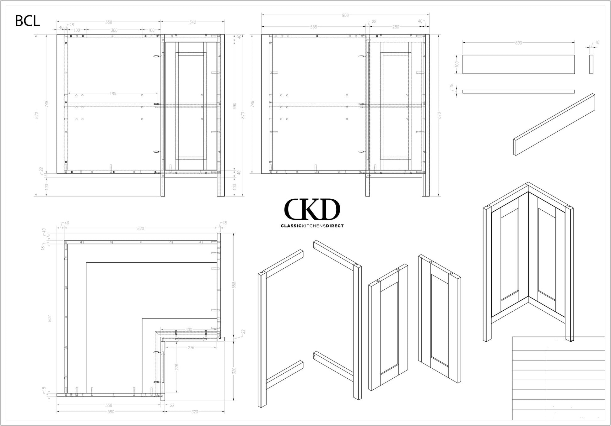 BCL - 900 x 900 L shaped Corner base - Classic Kitchens Direct