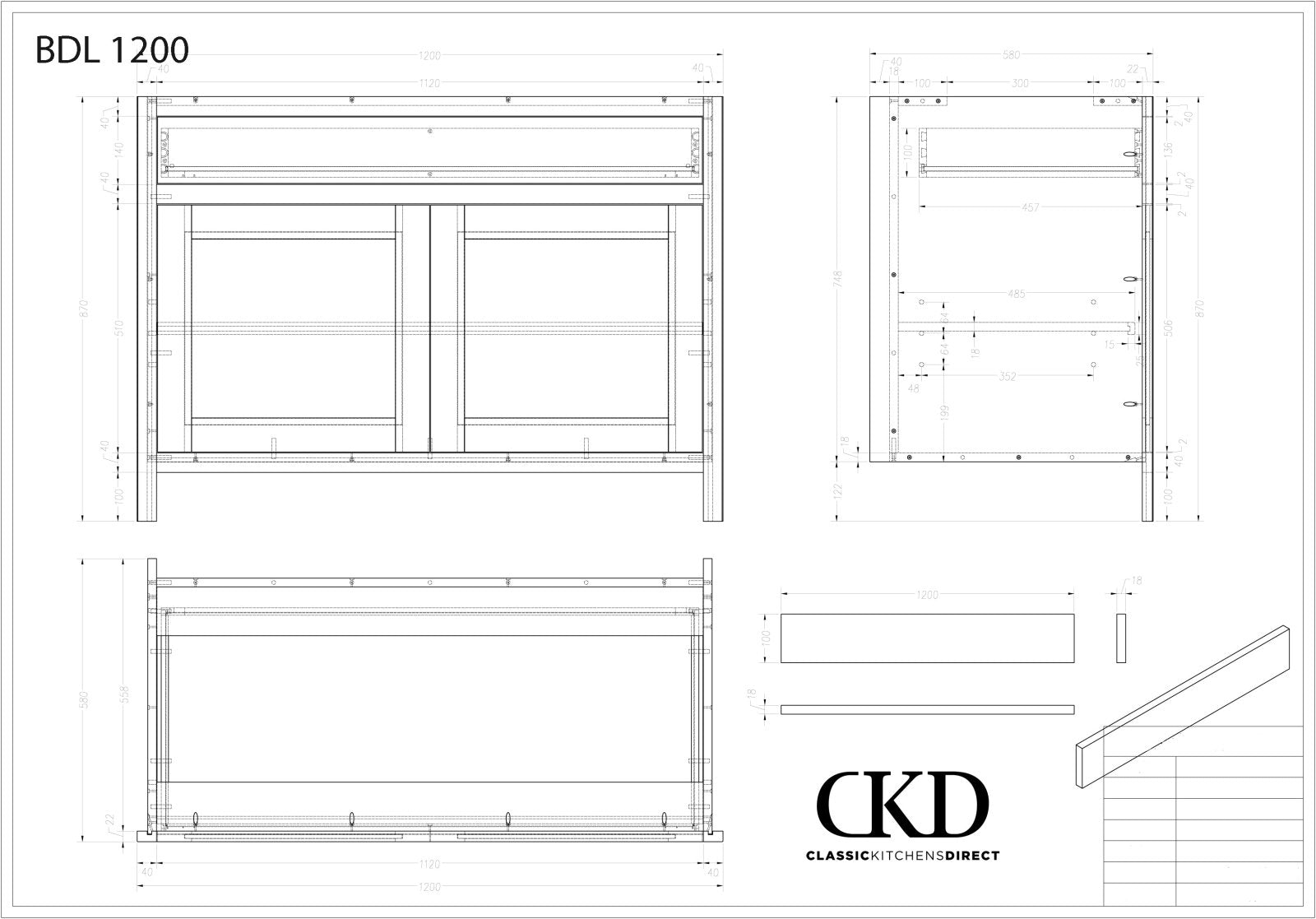 BDL 1200 - 1200mm Wide Drawerline base, 1 drawer, 2 door - Classic Kitchens Direct