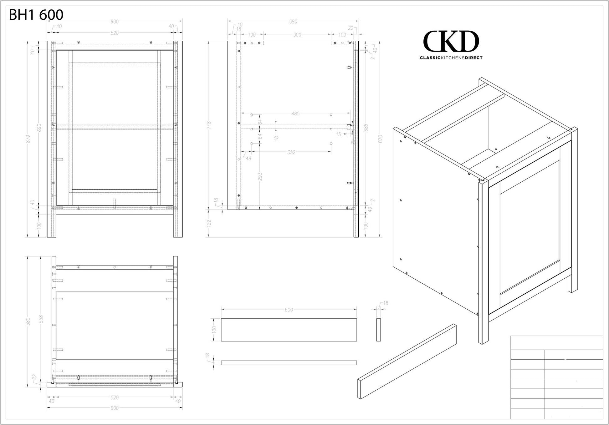 Highline BH 600 - 600mm Highline single door base unit – The Painted ...