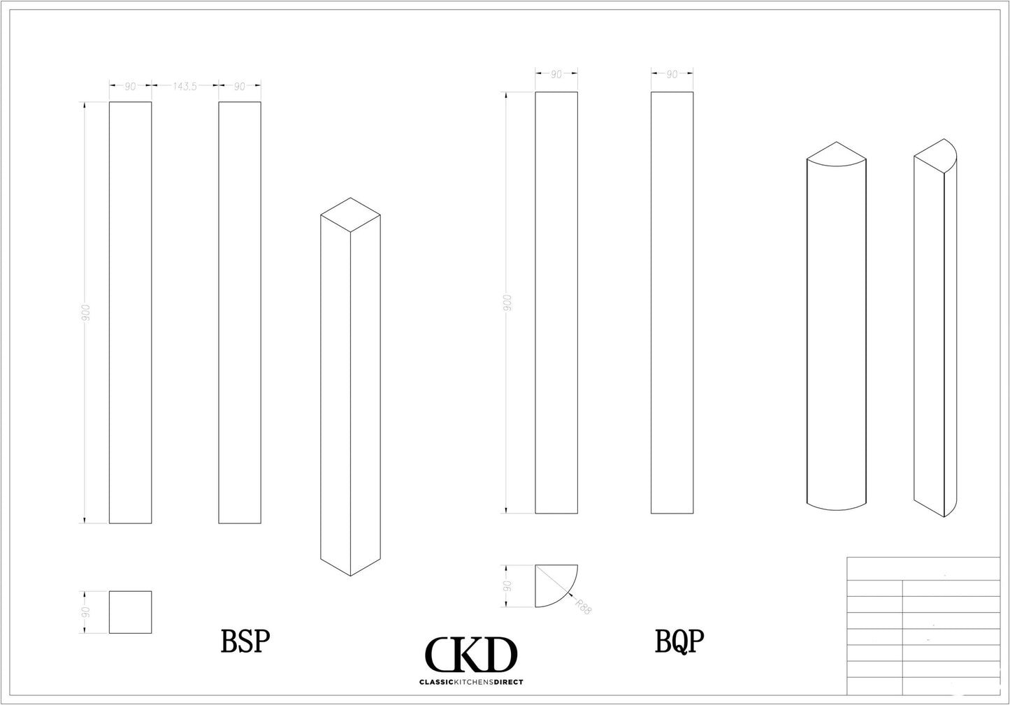 BSP BQP -Base Square Pilaster or Base Quadrant Pilaster - Classic Kitchens Direct