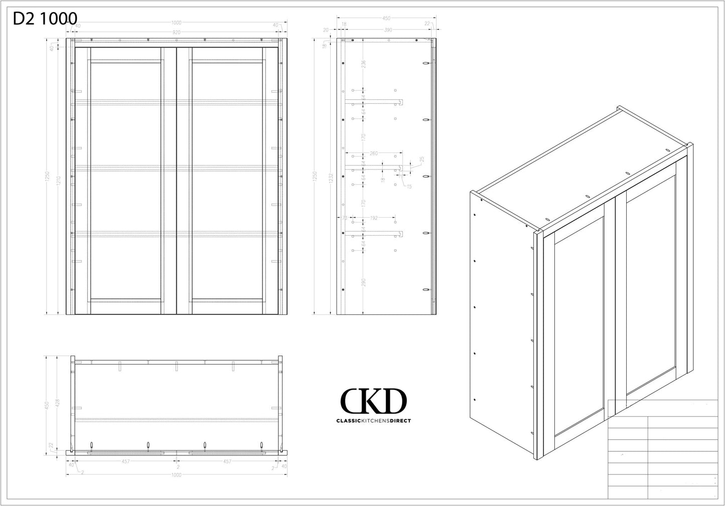 D2 1000 - 1000mm Double door dresser top - Solid or Glazed doors - Price will Vary - Classic Kitchens Direct