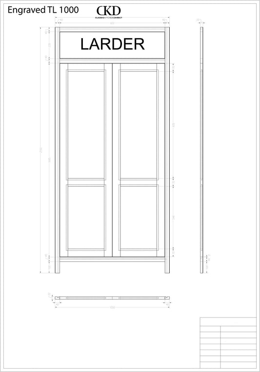 Engraved TL 1000 - 1000mm Wide Tall double door Larder with Engraving - Classic Kitchens Direct
