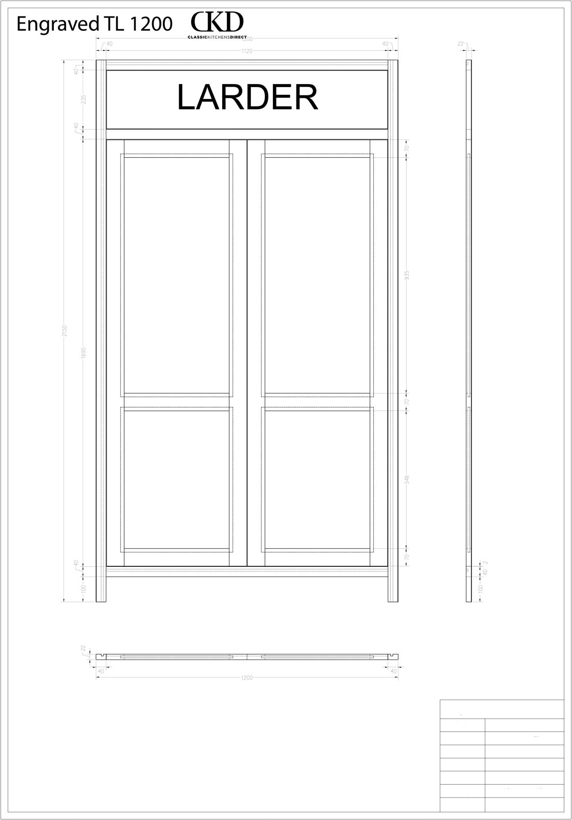 Engraved TL 1200 - 1200mm Wide Tall double door Larder with Engraving - Classic Kitchens Direct