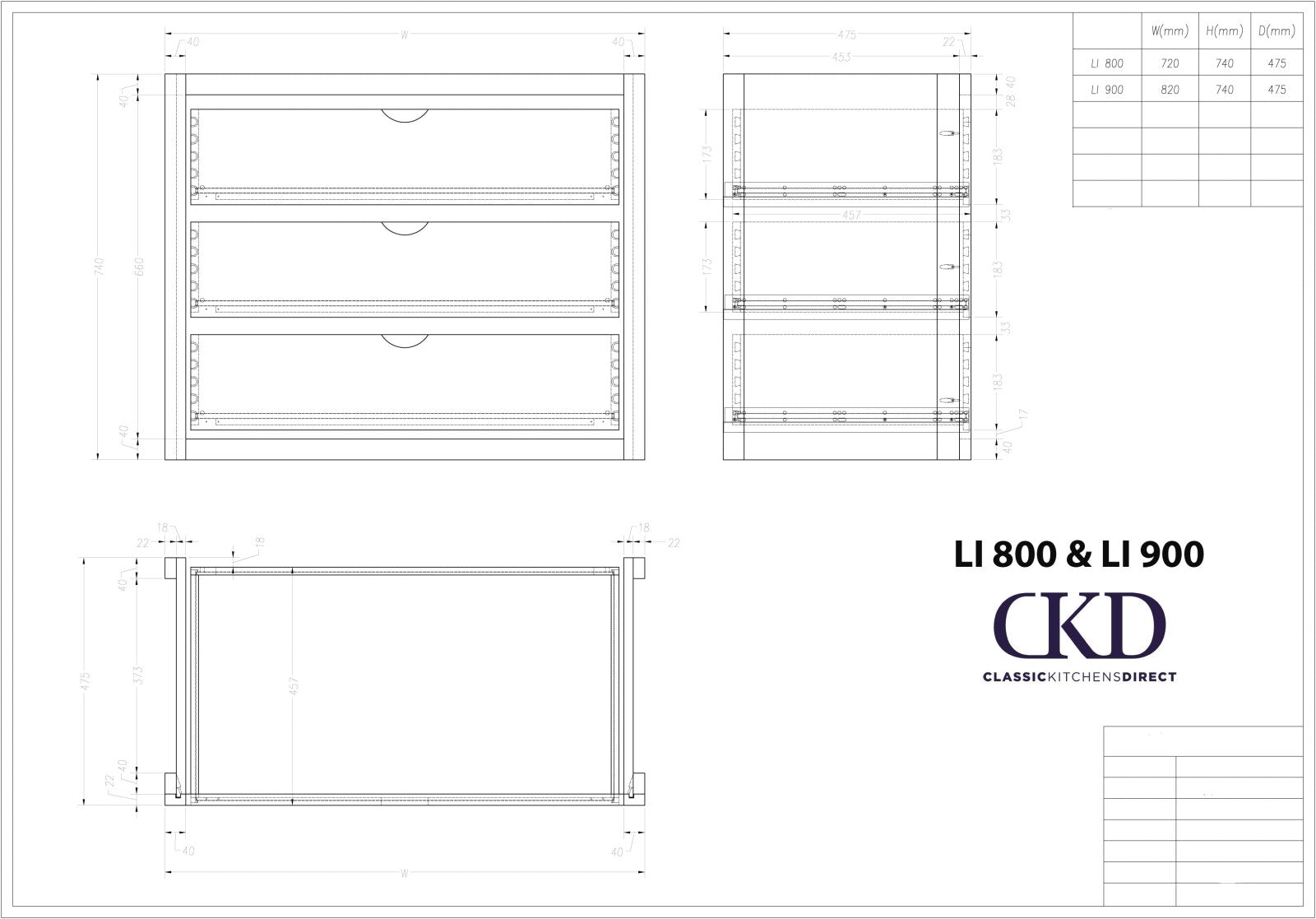 LI 900 - Set of 3 Internal drawers for a 900 larder - Classic Kitchens Direct
