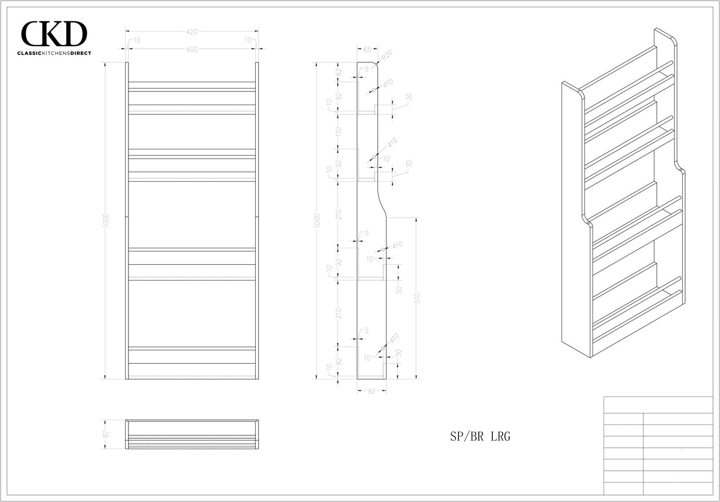 SPICE RACK WIDE - Spice & Bottle Rack for 600 or 1200 larder door - Classic Kitchens Direct