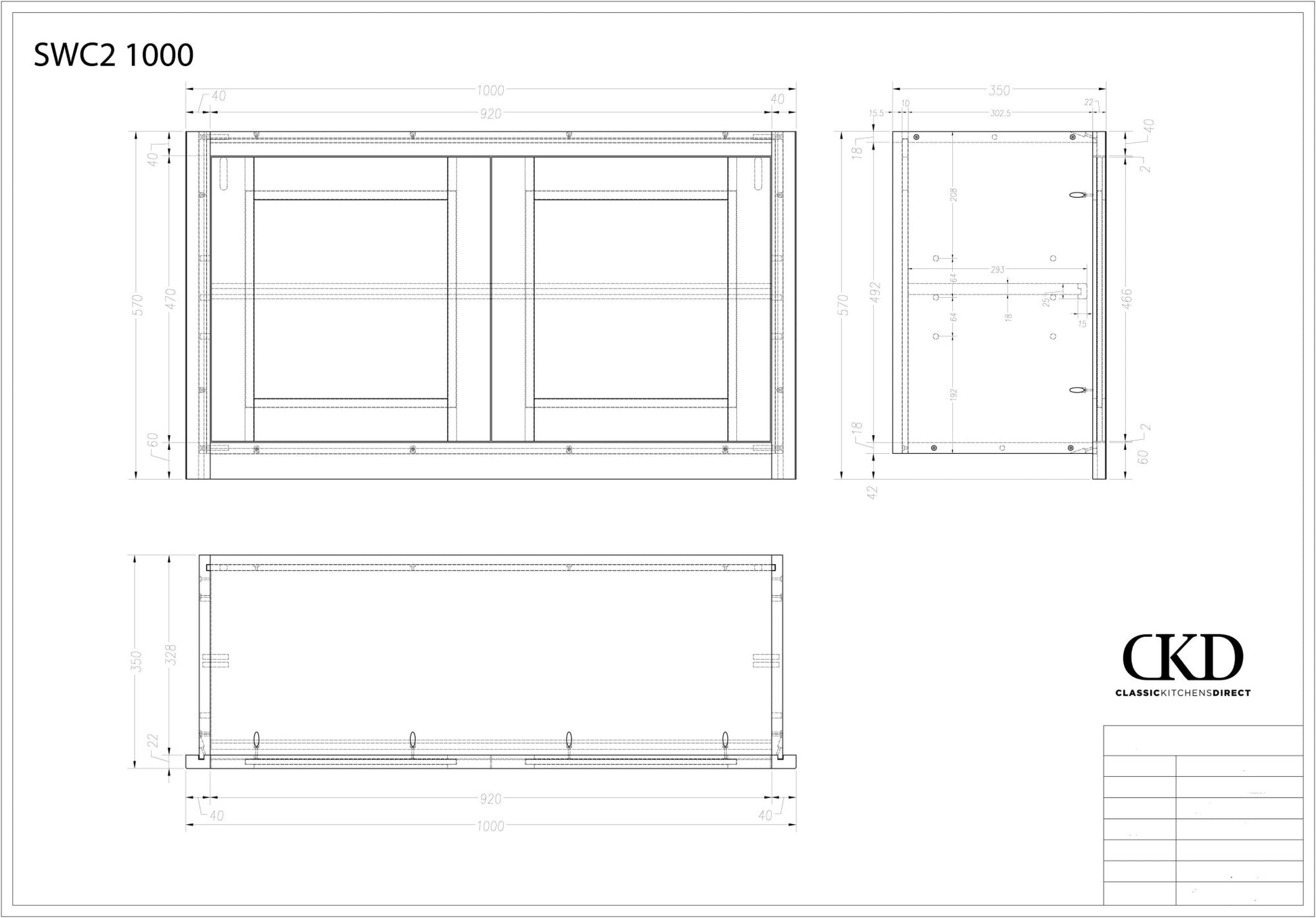 SWC 1000 - 1000mm wide Short Double door Wall cabinet - Classic Kitchens Direct