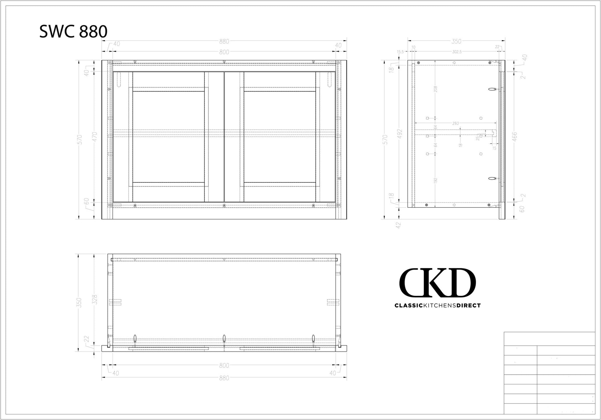 SWC 880 - 880mm Wide Short Double door Wall cabinet - Classic Kitchens Direct