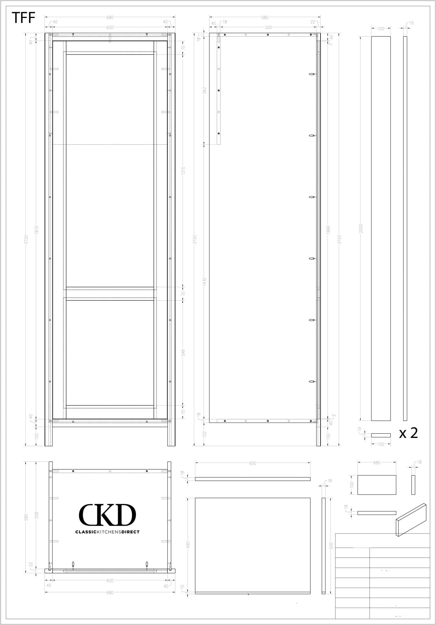 TFF - 680mm Wide Tall single door Fridge or Freezer housing - Classic Kitchens Direct
