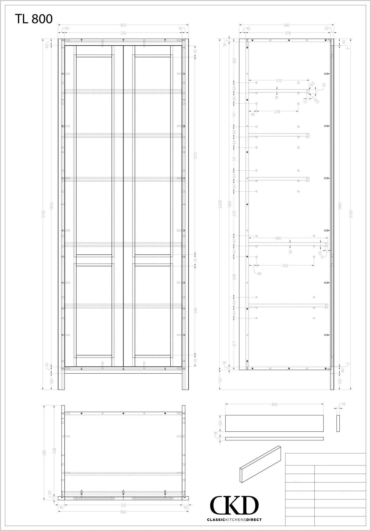 TL 800 - 800mm Wide Tall double door Larder - Classic Kitchens Direct