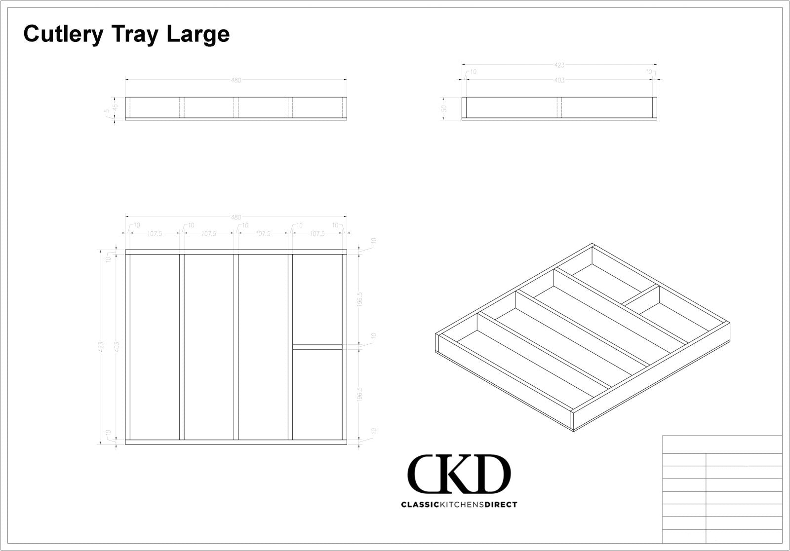 UT 1 - Utensil tray for Drawers - Classic Kitchens Direct