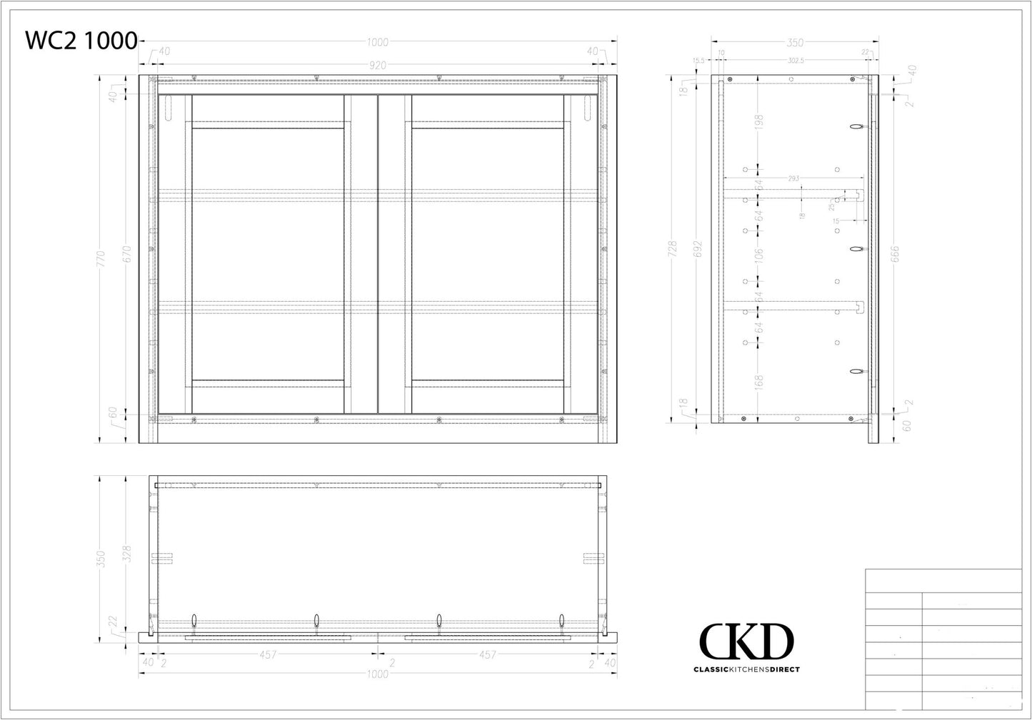 WC 1000 - 1000mm Wide Double door Wall cabinet - Classic Kitchens Direct